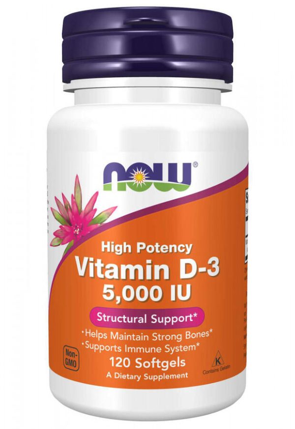NOW Foods, Vitamin D-3, վիտամին D-3, 125 մկգ (5000 IU) 120 պատիճ