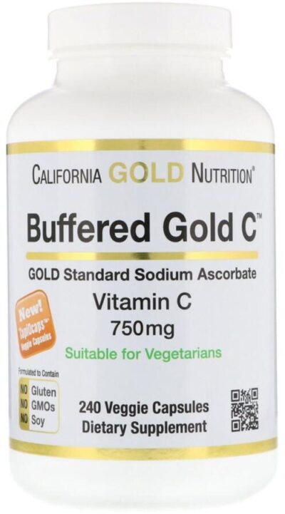 California Gold Nutrition, Buffered Gold C, GOLD Standard Sodium Ascorbate (Vitamin C), 750 mg, 240 Veggie Capsules
