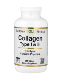 California Gold Nutrition Collagen, հիդրոլիզացված կոլագեն + Վիտամին C, Type I & III, 365հաբ