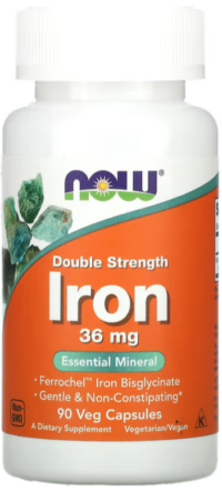 NOW Foods Iron, Double Strength 36 mg, 90 Veg Capsules