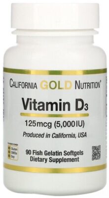 California Gold Nutrition, Vitamin D3, 125 mcg (5,000 IU), 90 Fish Gelatin Softgels