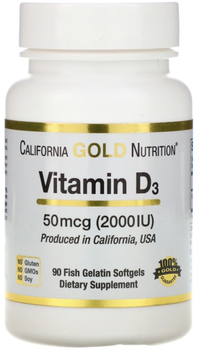 California Gold Nutrition, Vitamin D3, 50 mcg (2,000 IU), 90 Fish Gelatin Softgels