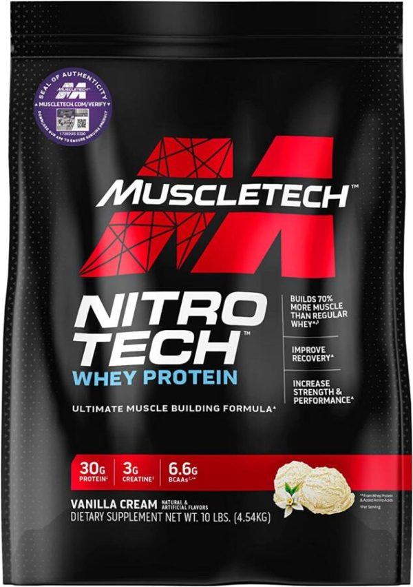 MuscleTech, Nitro Tech, Whey Peptides & Isolate Lean Musclebuilder 4.54kg