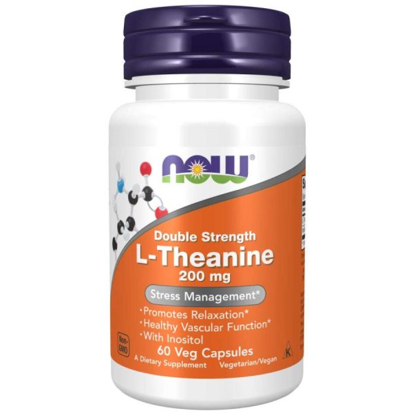 NOW Foods L-Theanine, L-Տեանին 200 մգ 60 բուս․ պատիճ