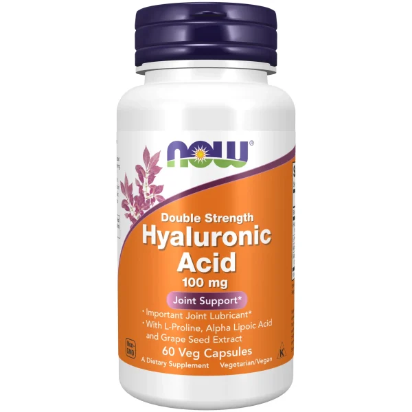 NOW Foods, Hyaluronic Acid, Double Strength, Հիալուրոնաթթու 100 մգ, 60 պատիճ