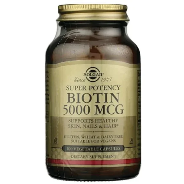 Solgar, Biotin, 5,000 mcg, 100 Vegetable Capsules
