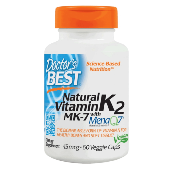 Doctor's Best, Natural Vitamin K2 MK-7 with MenaQ7, 100 mcg, 60 Veggie Caps
