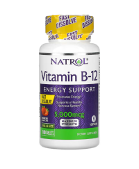Natrol, Vitamin B-12, Արագ յուրացվող, Բարձր կոնցենտրացիա, Ելակի Համով, 5,000 մկգ, 100 կոճակ