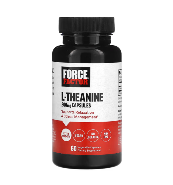 Force Factor, L-Theanine, Լ-Թեանին, Էքստրա հզոր, 200 մգ , 60 պատիճ