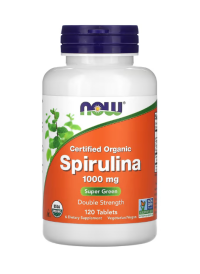 NOW Foods, Certified Organic Spirulina, Սպիրուլինա, կրկնակի ուժ, 1,000 մգ, 120 կոճակ