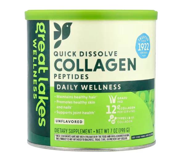 Great Lakes Wellness, быстрорастворимые пептиды коллагена, для ежедневного хорошего самочувствия, без вкусовых добавок, 198 г
