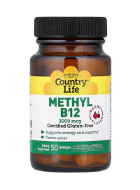 Country Life, Methyl B12, methylcobalamin, հատապղային համի, 50 հալվող հաբ