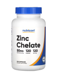 Nutricost, Zinc Chelate, Ցինկի Խելատ, 50 մգ, 120 պատիճ