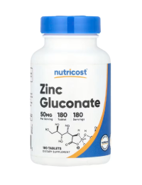 Nutricost, Zinc Gluconate, Ցինկի Գլյուկոնատ 50 մգ, 180 կոճակ